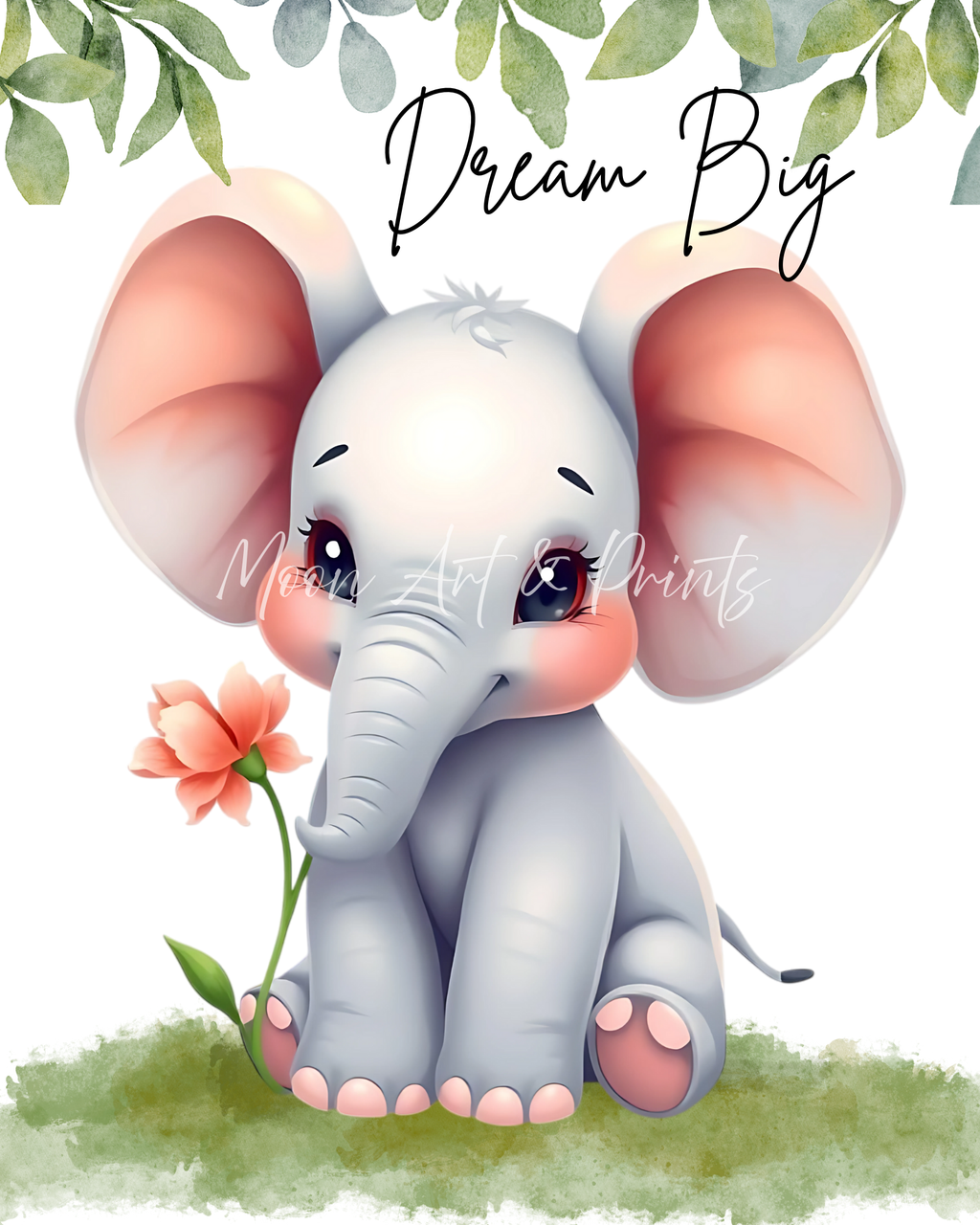 Dream Big elephant nursery wall art print for baby room