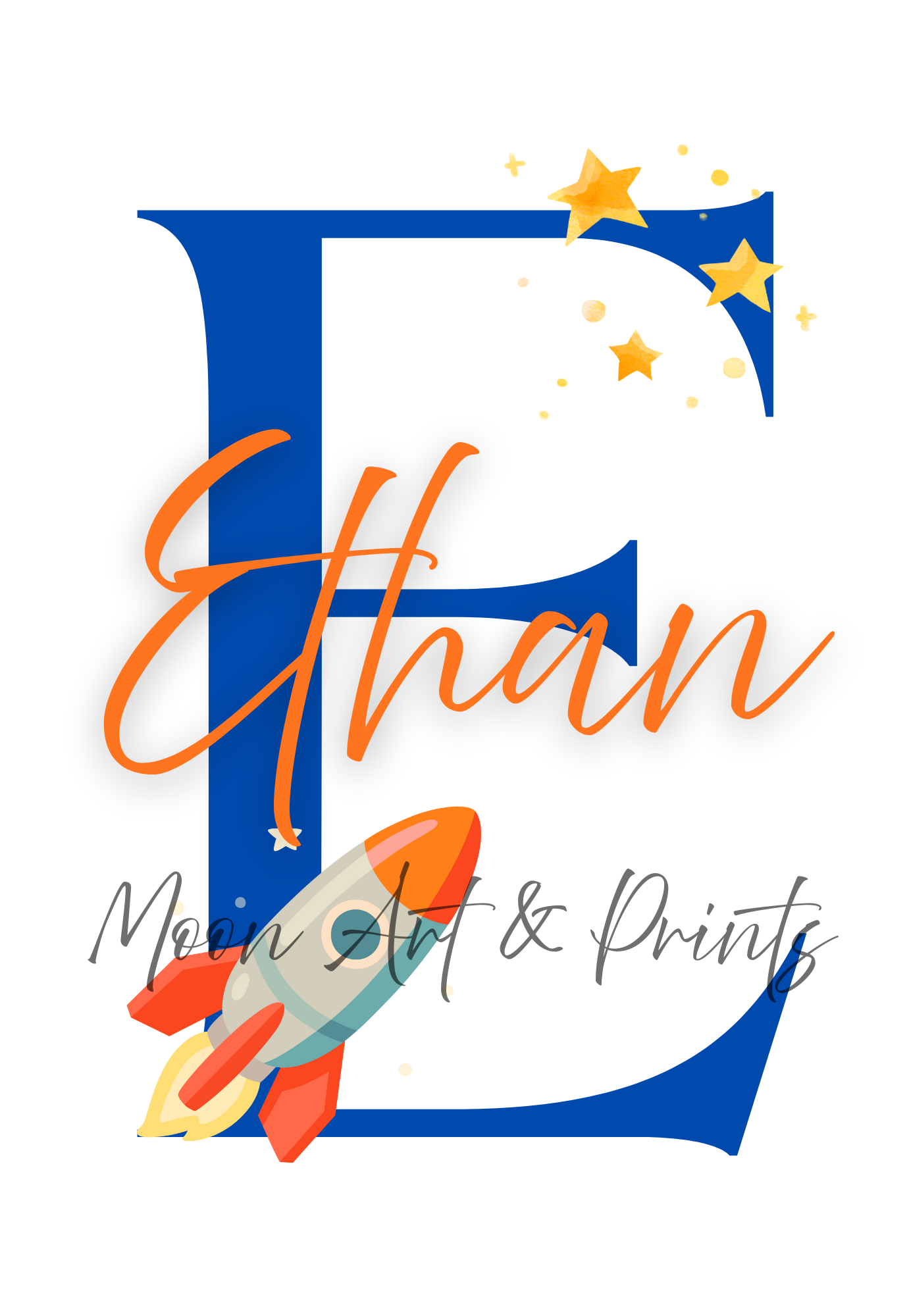 Personalised children’s print featuring the letter E space theme 