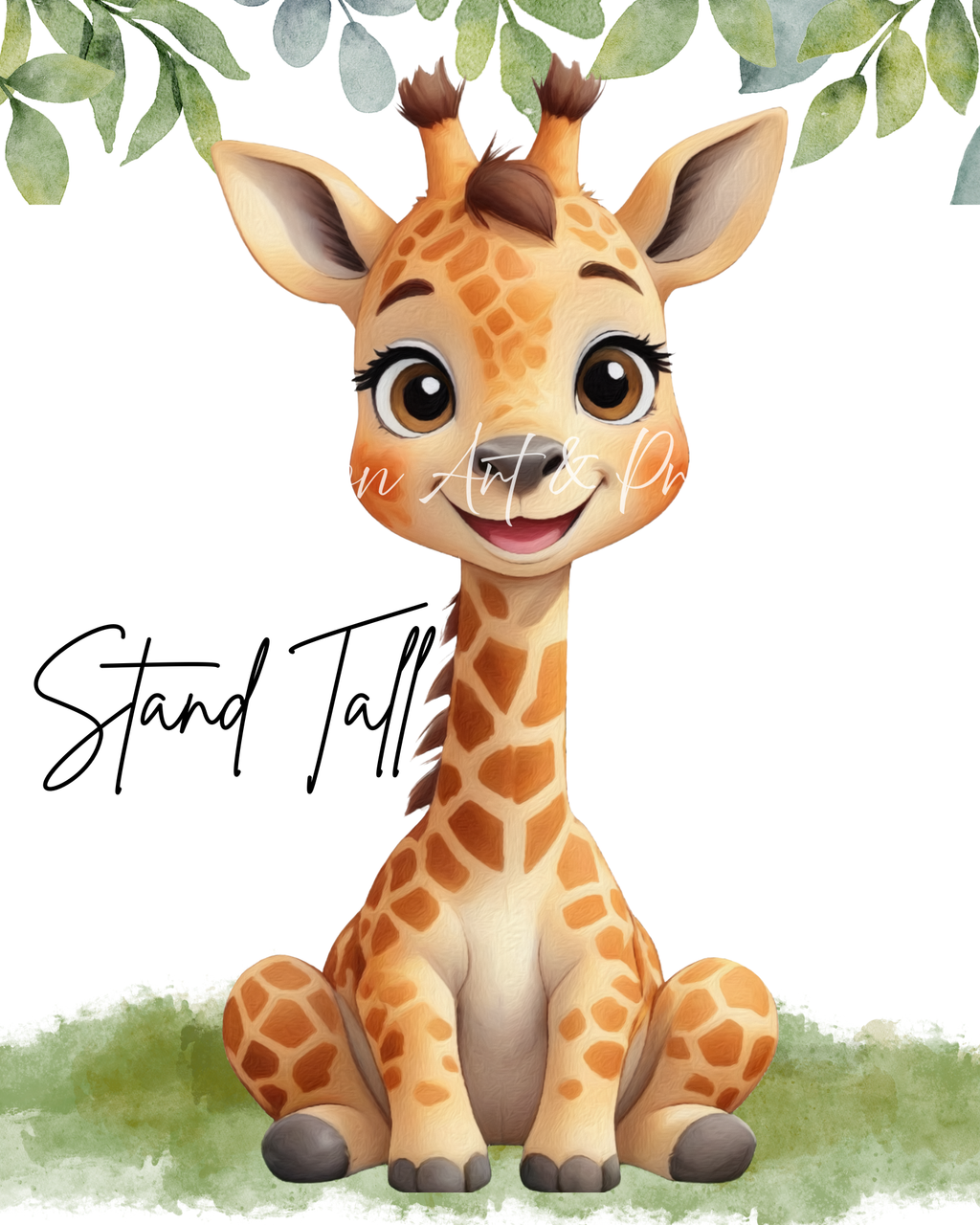 Stand Tall giraffe nursery print with motivational quote