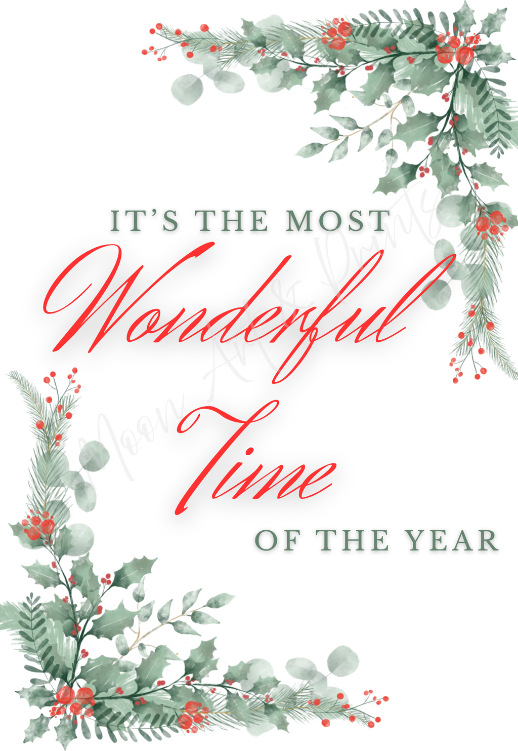 Festive holiday wall art with winter foliage and seasonal quote