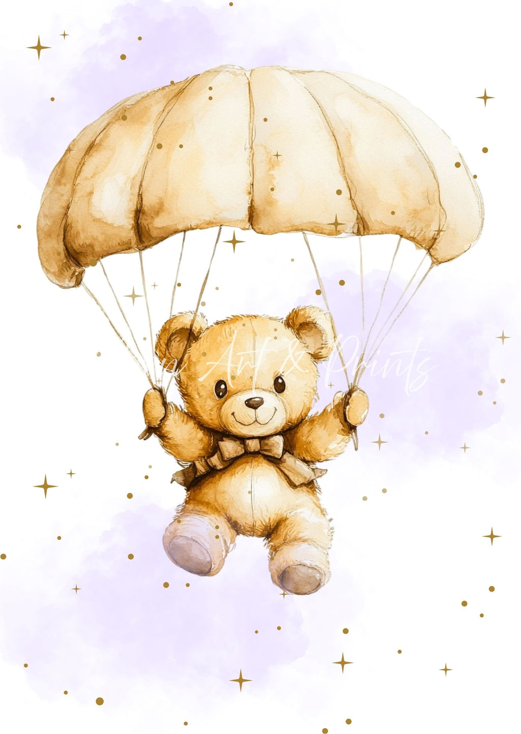 Personalised baby nursery wall art with cute teddy bears and stars