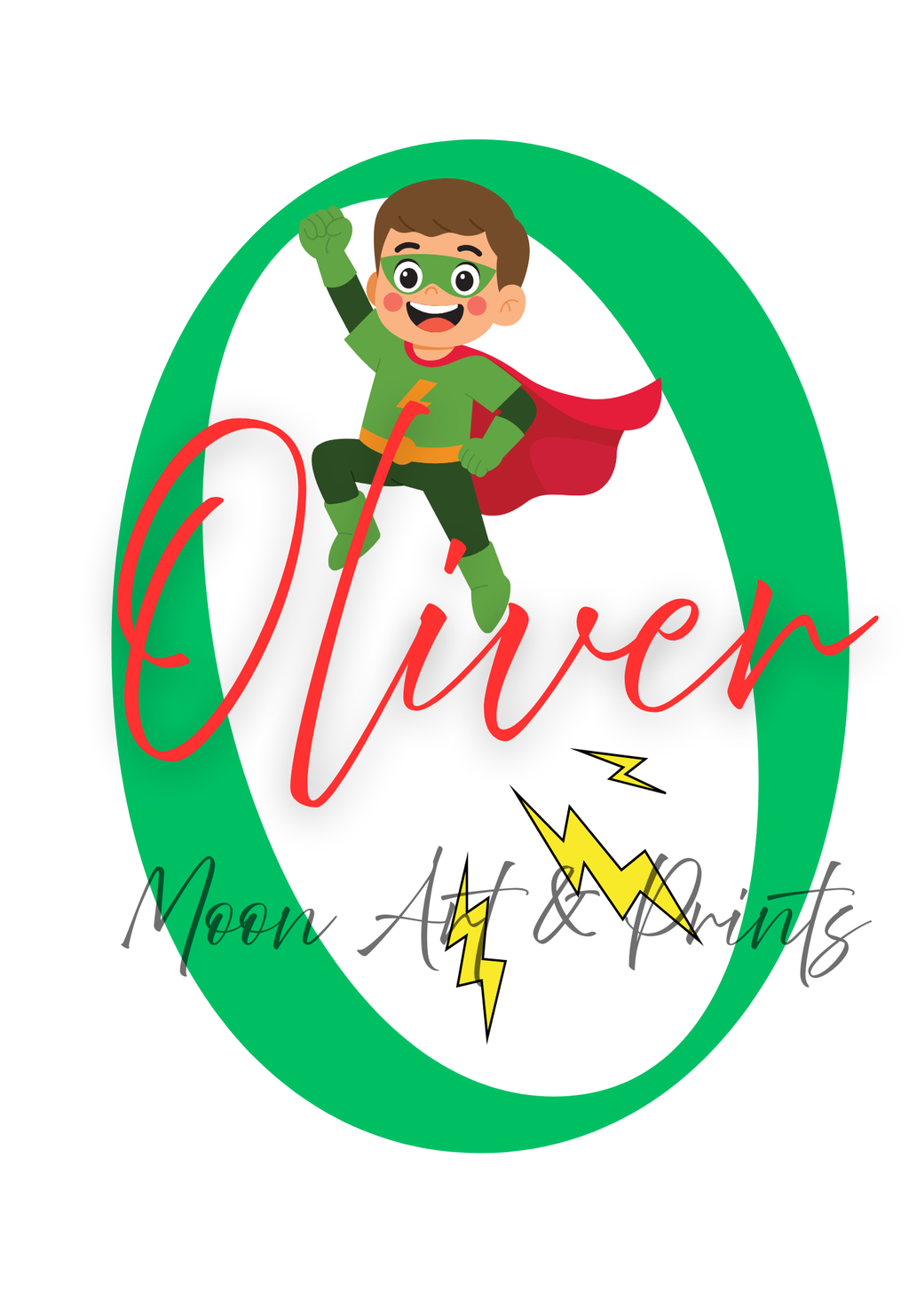 Personalised children’s print featuring initial, name and superhero theme 