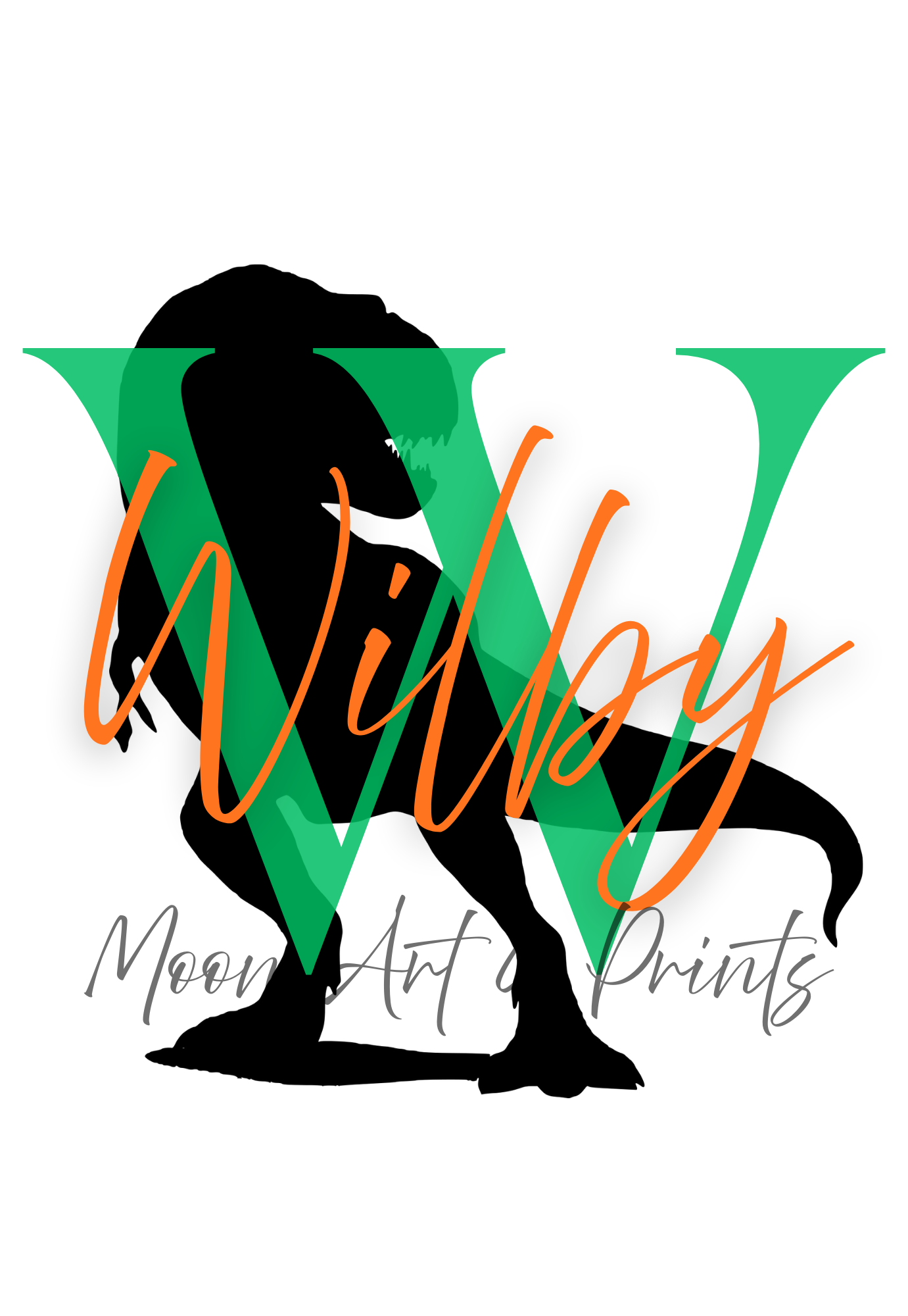 Personalised children’s print featuring dinosaur, name and initial 