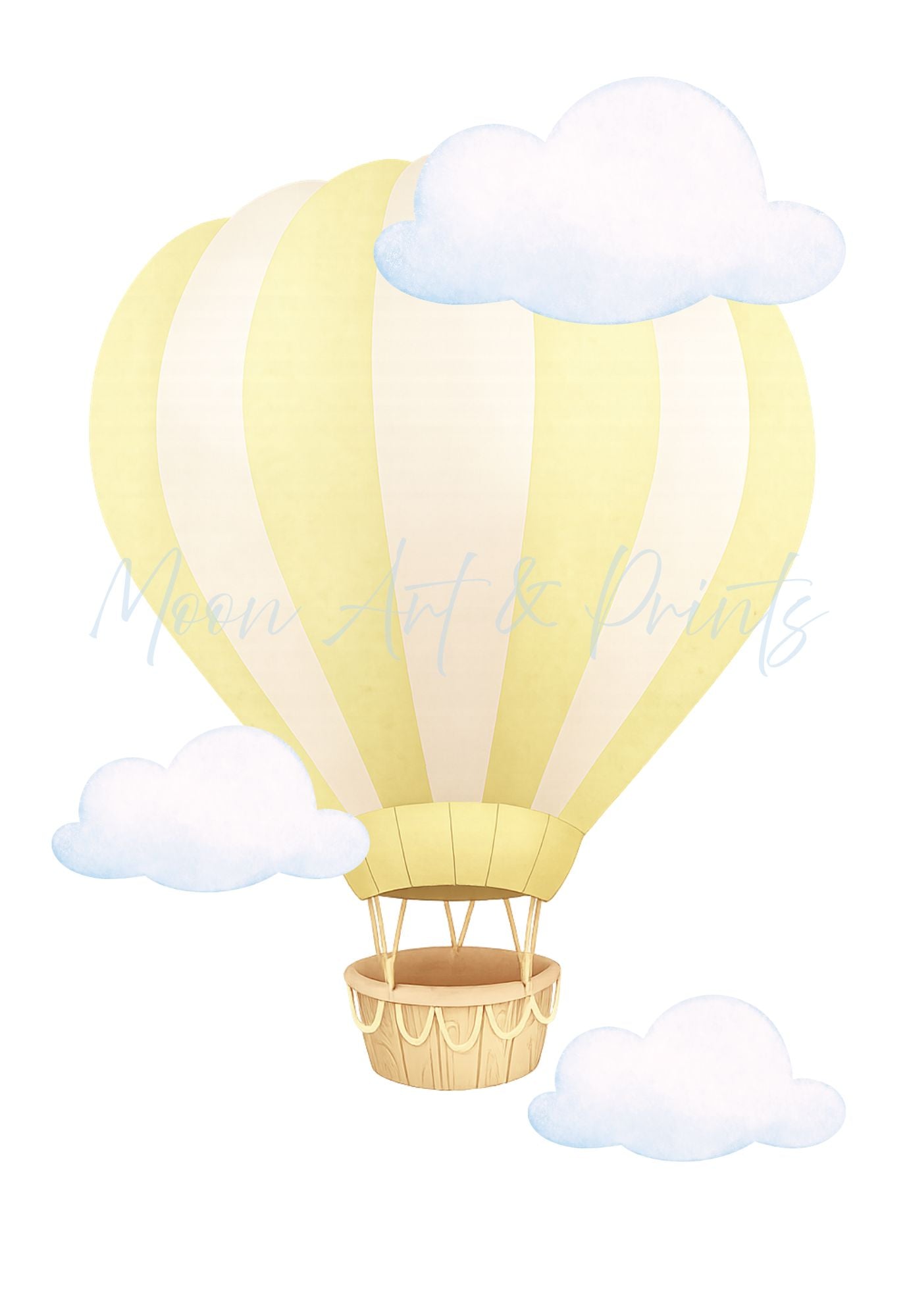 Personalised Hot Air Balloon Nursery Print Set of 3 - Blue Watercolour Wall Art