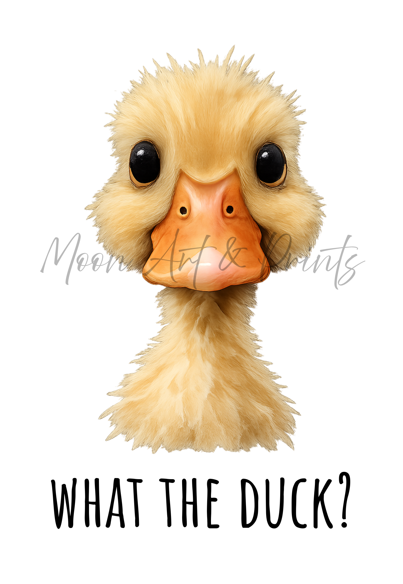 Illustration of a duck head with a humorous expression on a white background, featuring the text 'What the Duck?'