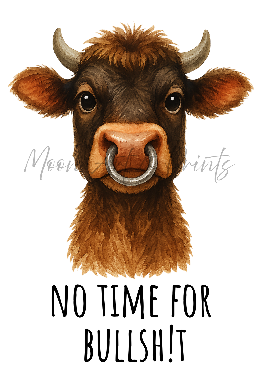 Illustration of a bull with a ring through its nose and text 'No Time for Bullsh!t' on a white background.