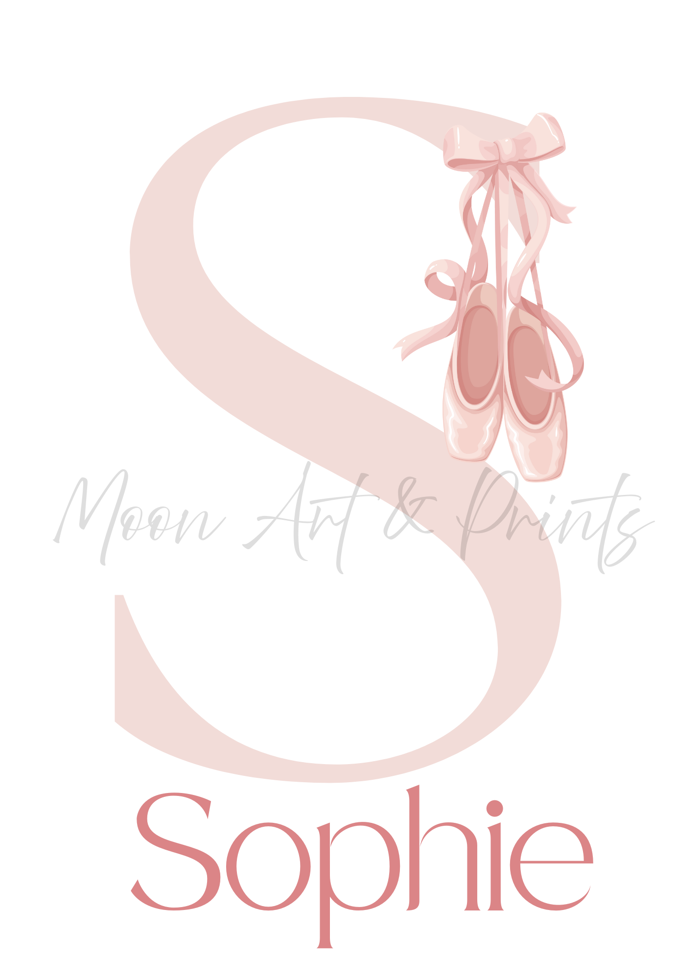 Personalised ballerina wall art with initial S and pink ballet shoes , dance themed gift 