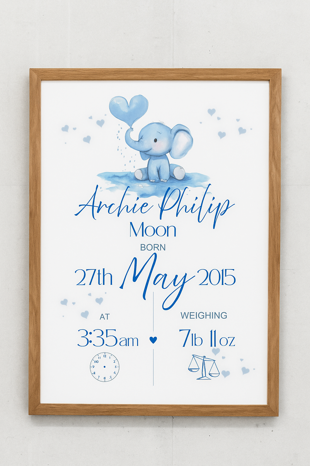Personalised Baby Birth Print - Elephant Nursery Wall Art