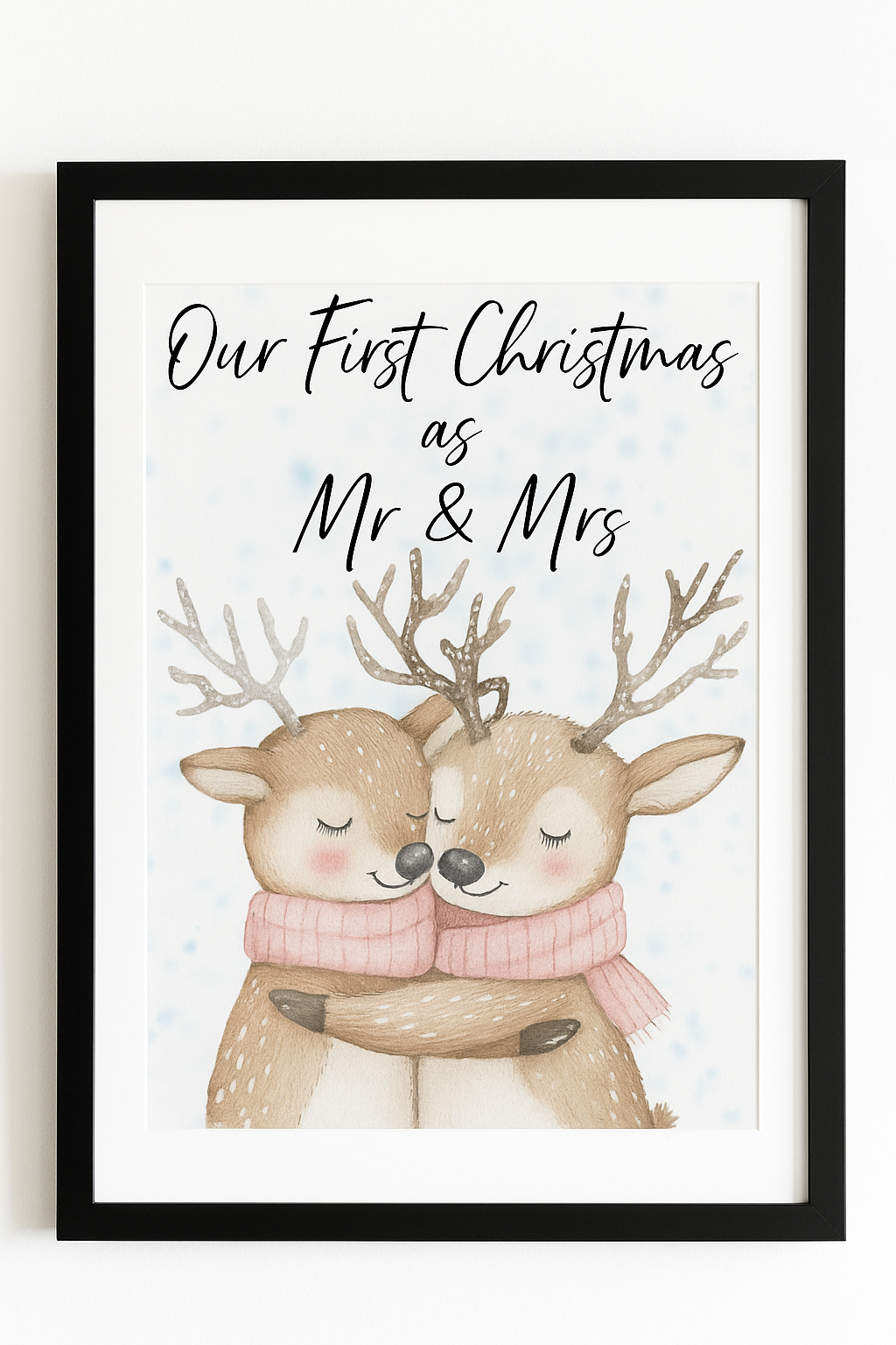 Personalised Christmas reindeer couple wall art - Our First Christmas as Mr and Mrs