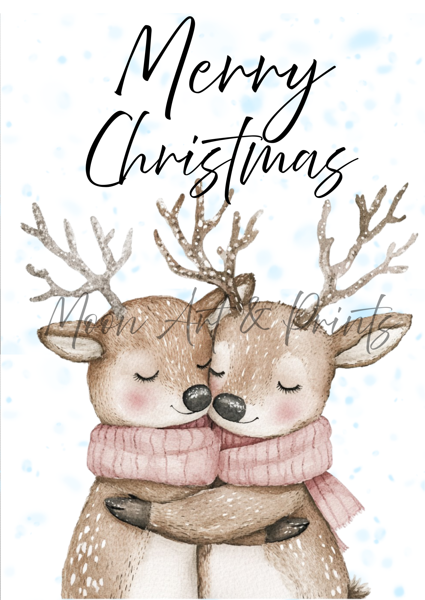 Cute reindeer couple print with custom names for newlywed Christmas gift