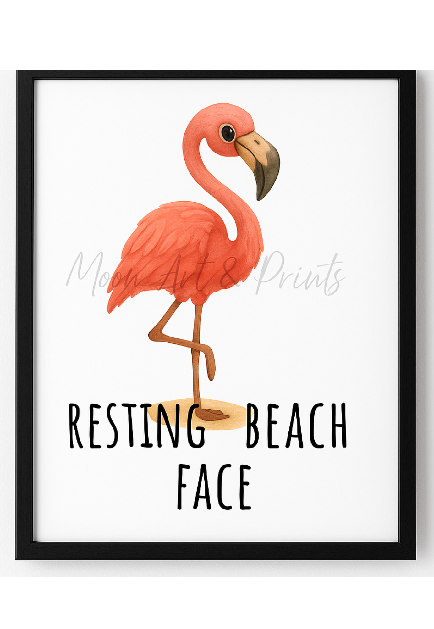 Funny flamingo print wall art - Resting Beach Face - Animals with Attitude