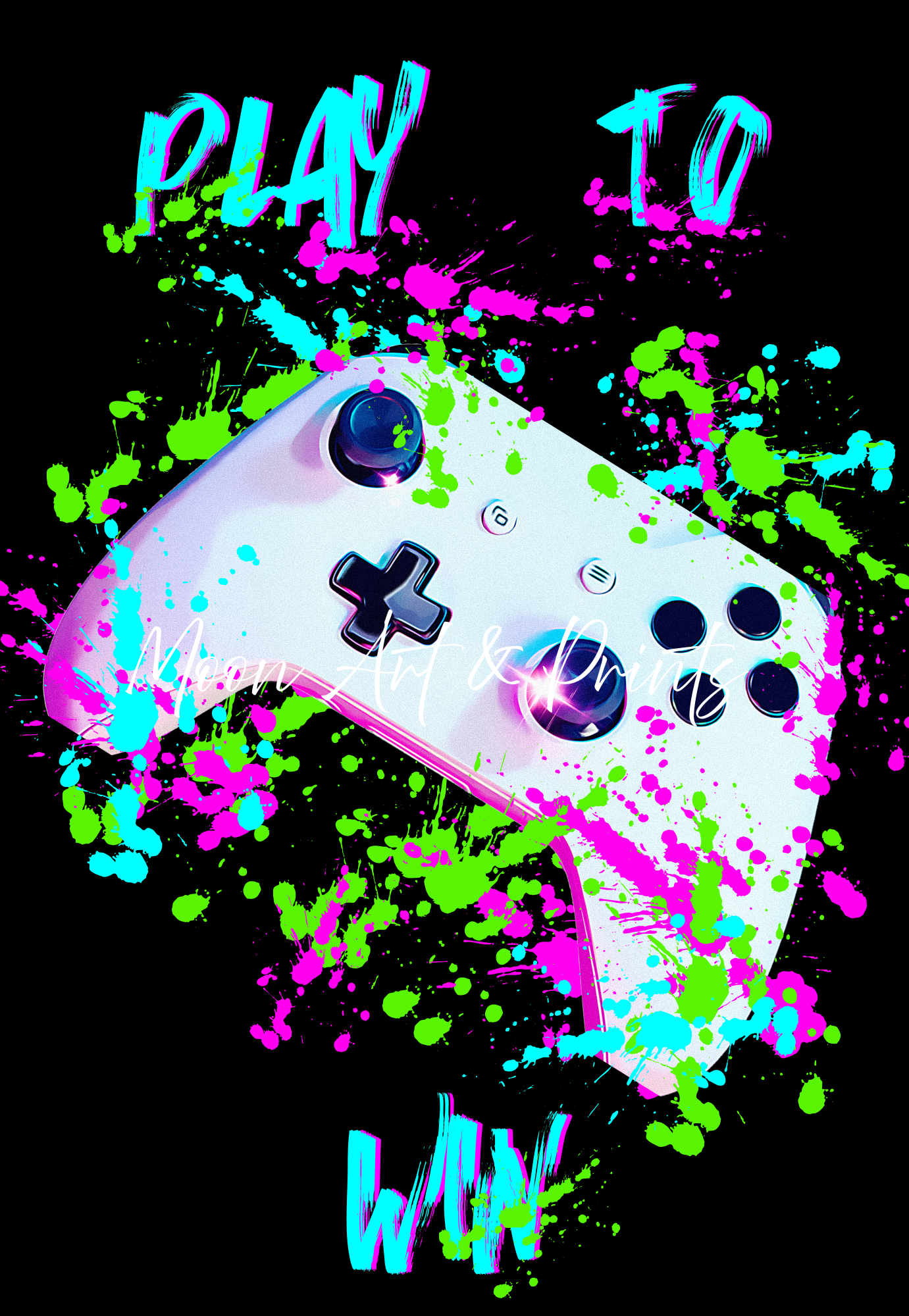 Bold gaming wall art prints with vibrant neon design