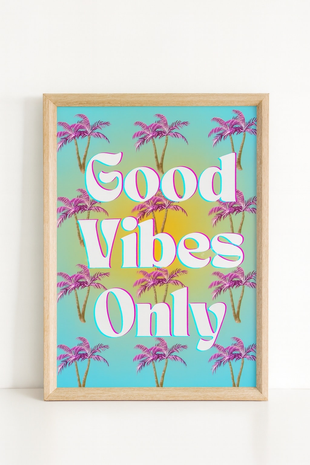 Good Vibes Only tropical palm wall art with retro colourful design