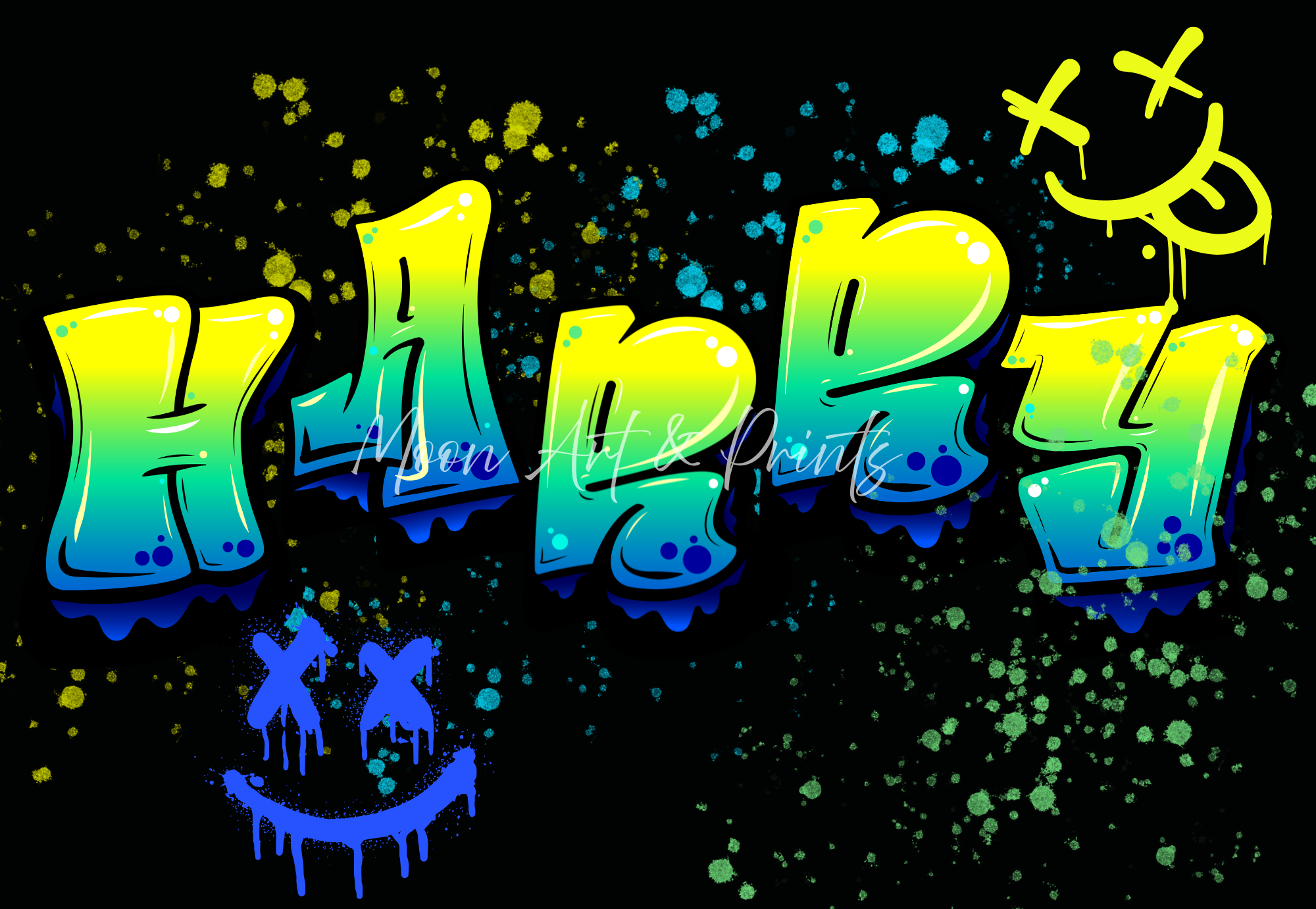 Personalised neon graffiti name wall print in bold urban style