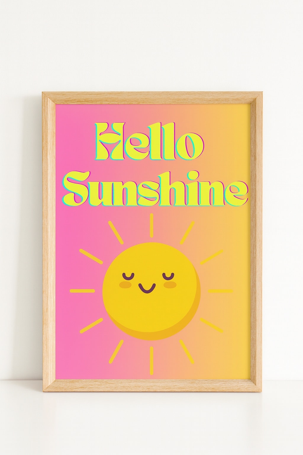 Hello Sunshine bright positive wall art print with cheerful yellow design