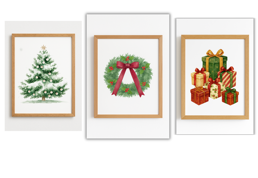 trio of Christmas themed prints