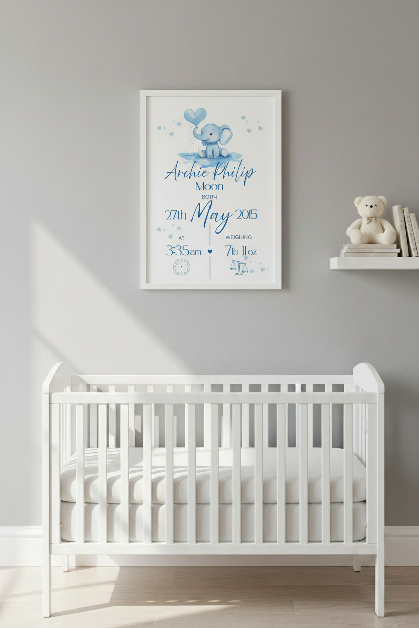 Personalised baby print white frame 
