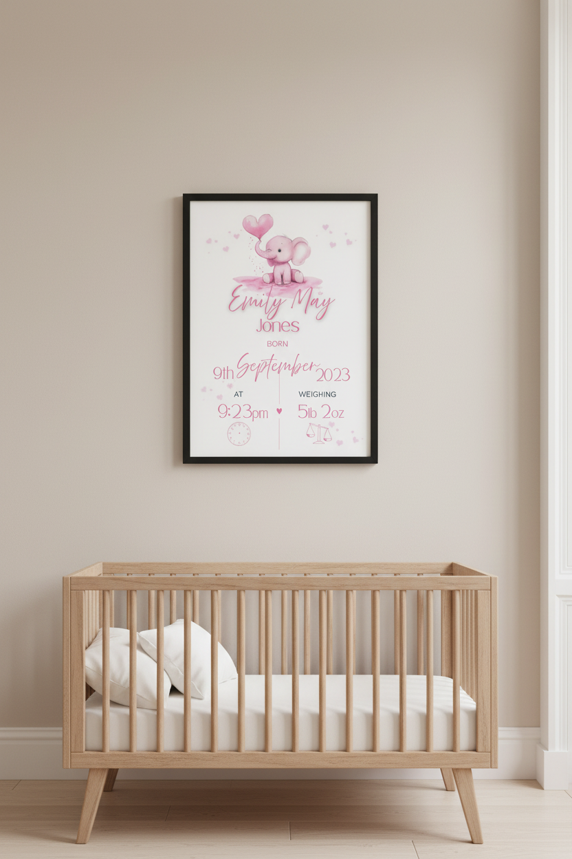 Personalised new born baby print 
